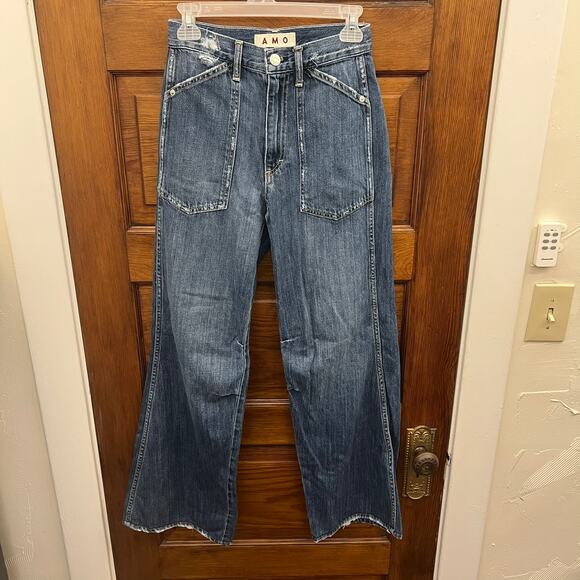AMO Denim Severine Cargo Jeans Wide Leg Blue size 24 NWOT's